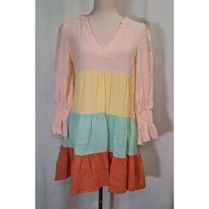 Tuckernuck Pomander Place Kenzo Tiered Crepe Colorblock Mini Dress Size XS